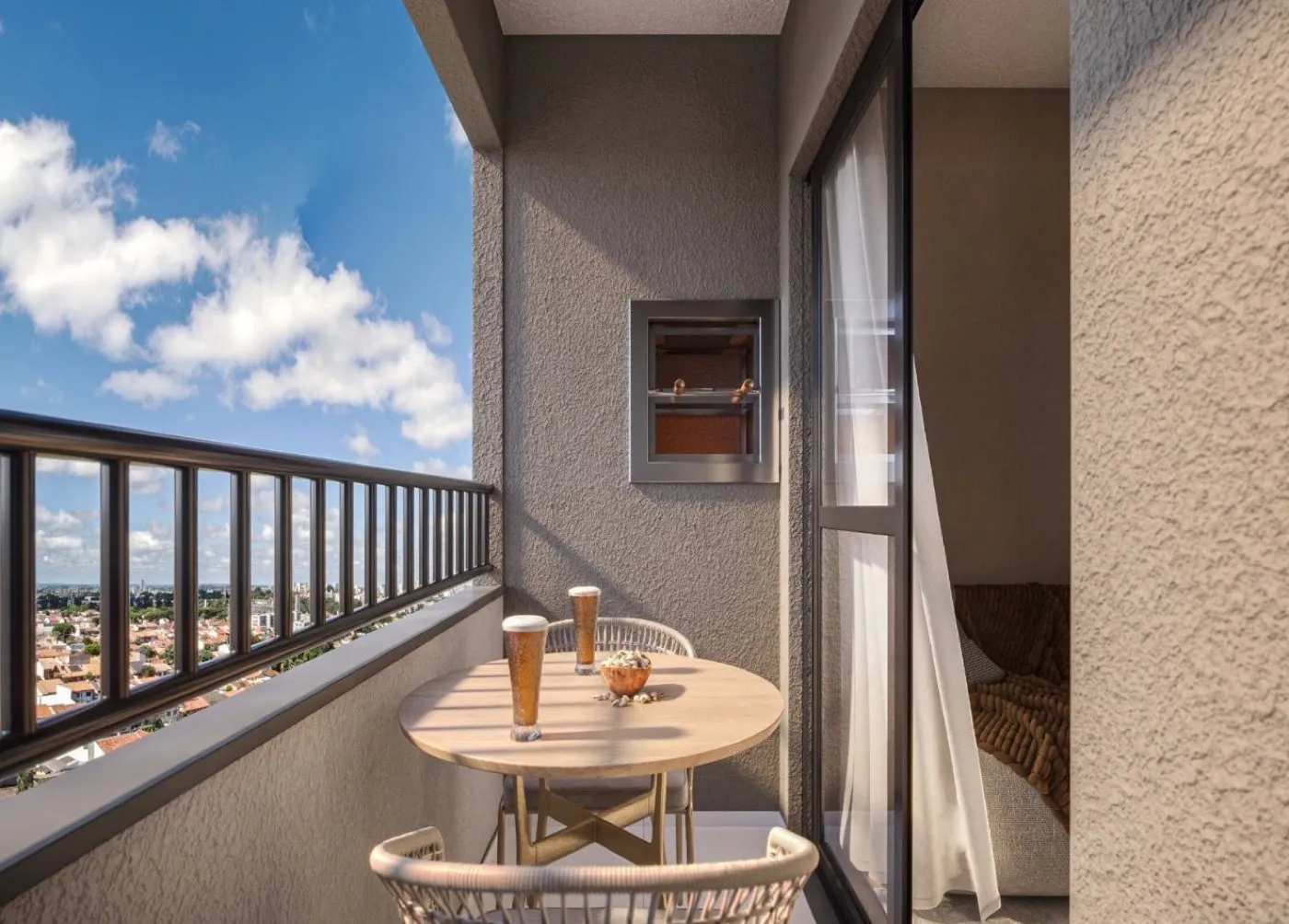Sacada do apartamento com vista para a cidade